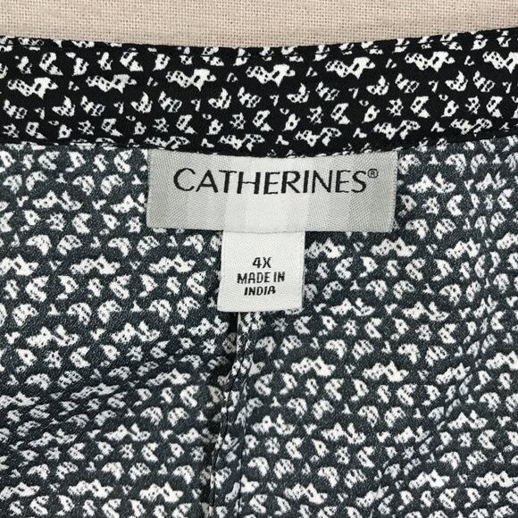 Catherines Top Womens 4X Black White Geometric Button Up Shirt 3/4 Sleeve Blouse - Picture 3 of 14
